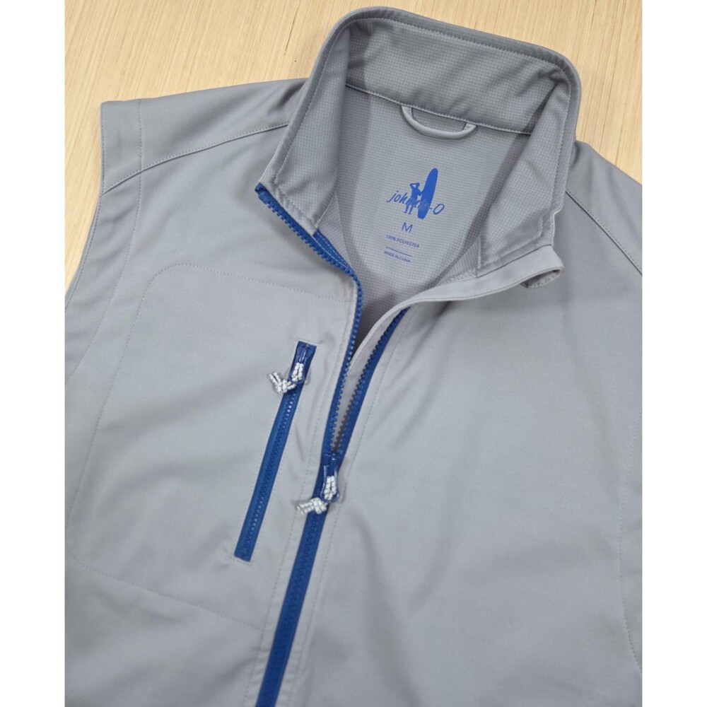 Johnnie-O Vest Men's M Gray Firestone Wind 2-Way Zip Golf Pockets Performance